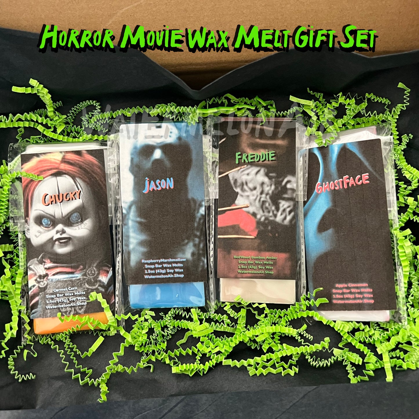 HORROR MOVIE IDOL WAX MELT Gift Set | Horror Movie | Chucky | Jason | Freddy | Ghostface | Goth gift | Movie gift | Scary Movie Wax Melts