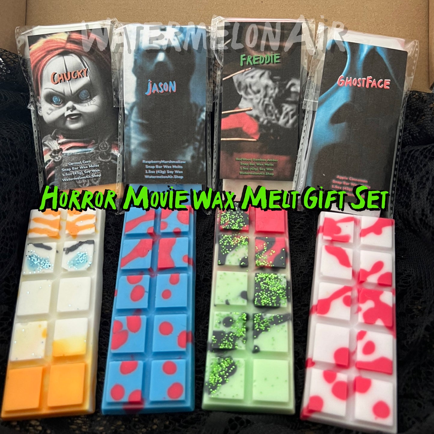 HORROR MOVIE IDOL WAX MELT Gift Set | Horror Movie | Chucky | Jason | Freddy | Ghostface | Goth gift | Movie gift | Scary Movie Wax Melts