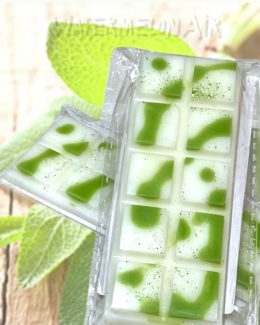 SAGE WHITE TEA Snap Bar Wax Melts. Mellow white tea, earthy sage and a twist of fresh lemon, Spa scent