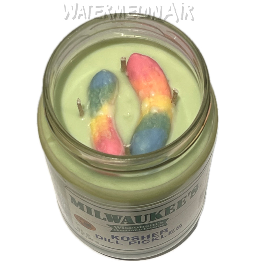 Psychedelic Pickle Bottle Candle | fun candles | non toxic candles | fruit loopy | Pickle candle